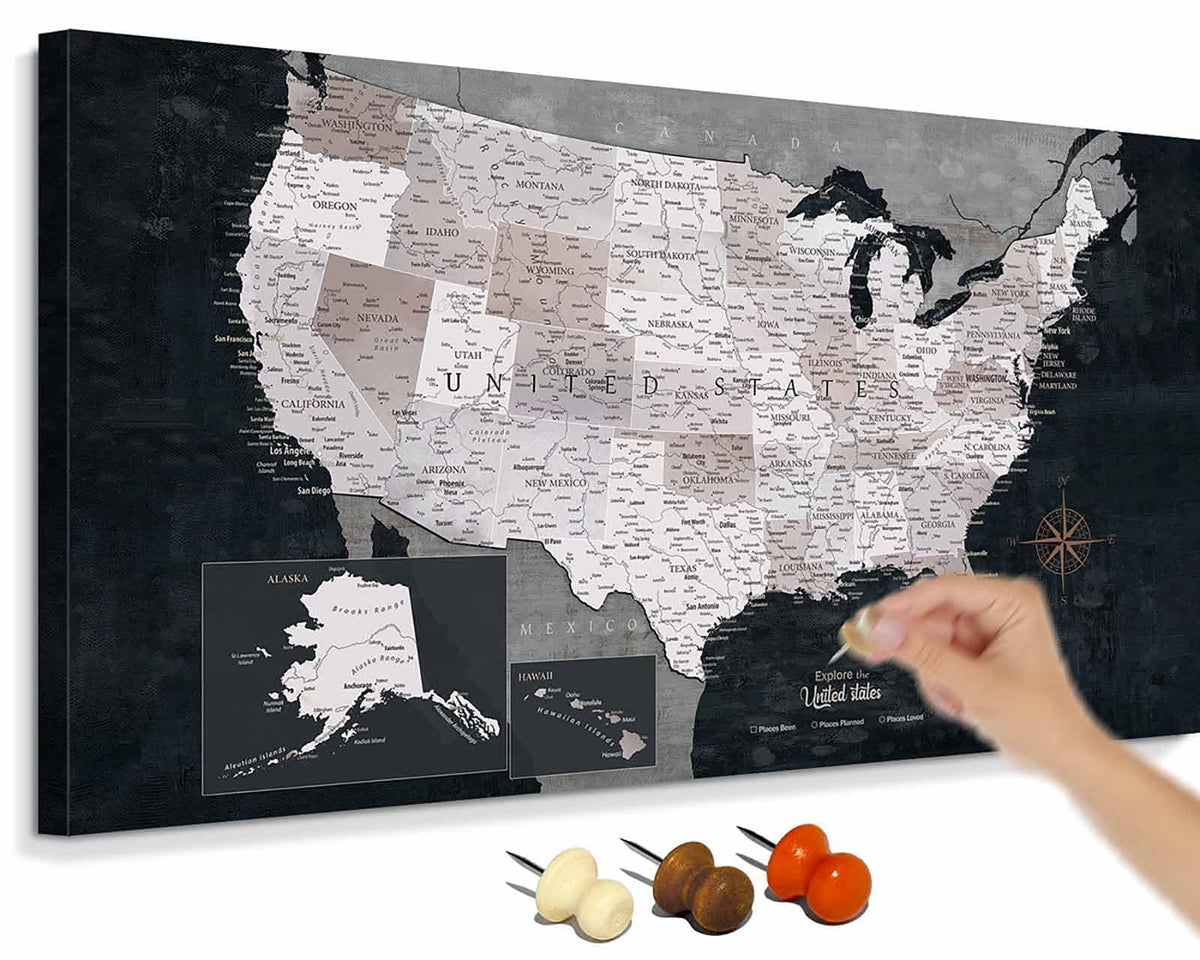 Office Artwork Map of the World Push Pin Board Travel Map Blue Pictures