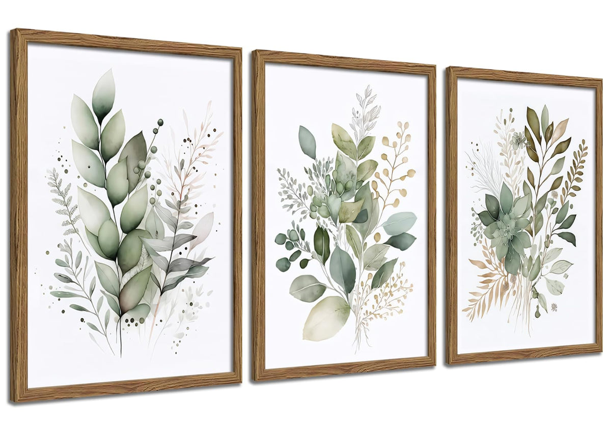 tgguytiy Sage Green Botanical Wall Art Set of 3, Eucalyptus Leaf Boho Plant Posters for Bedroom Living Room Bathroom Decor, 12x16 Inch Unframed Prints