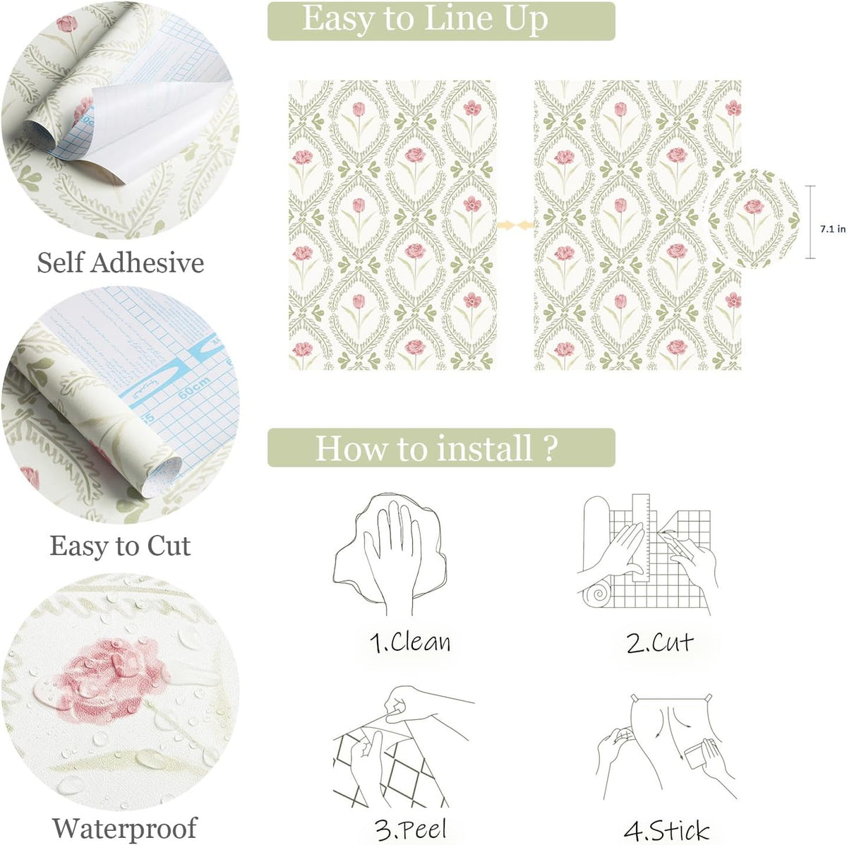 Orainege Peel and Stick Wallpaper Floral Wallpaper 16.9in x118.1in