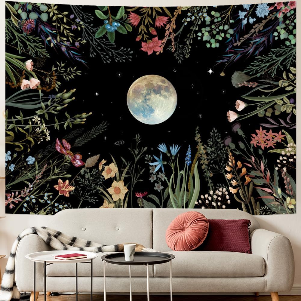 Amhokhui Moonlit Garden Tapestry Floral Flower Tapestry
