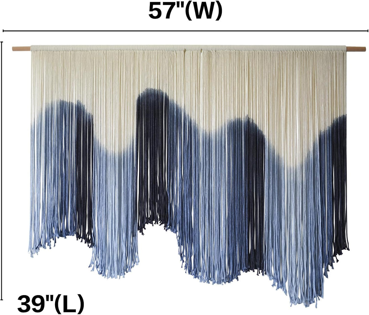 Macrame Wall Hanging Blue Large Hand-Dyed Ombre Fiber Tapestry 57"W*39"L