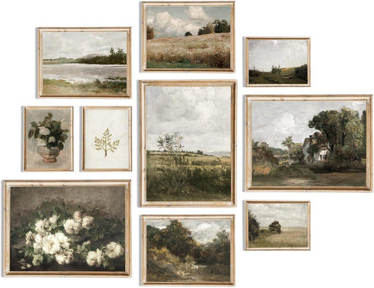 uniro Vintage Wall Art Decor Prints Farmhouse Wall Decor Vintage French Country Canvas Wall Art Prints Nature Landscape Flower Botanical Painting Poster Rustic Cottagecore Decor Retro Aesthetic
