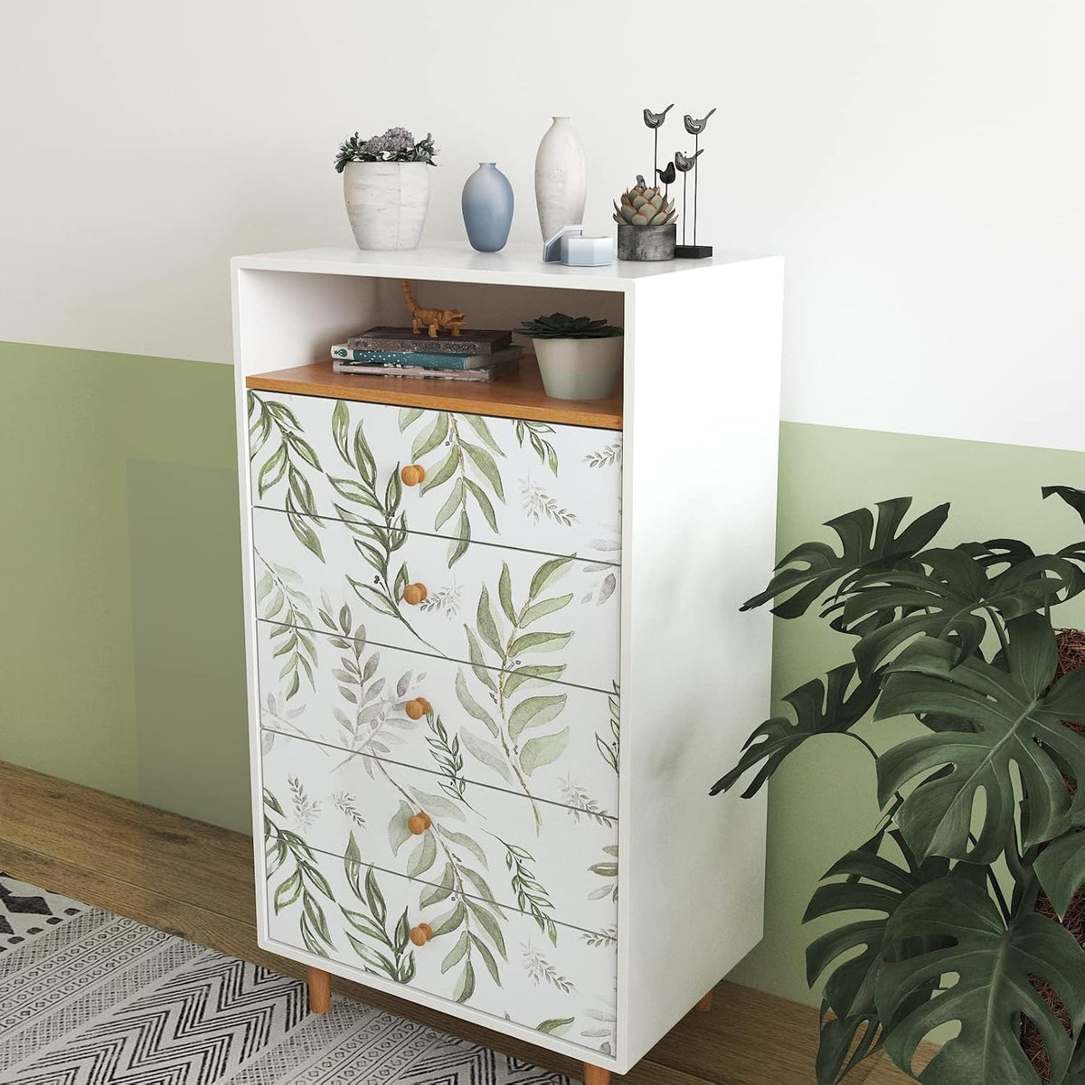 Laatse Light Sage Green Leaf Floral Wallpaper Peel and Stick 17.5"x393"