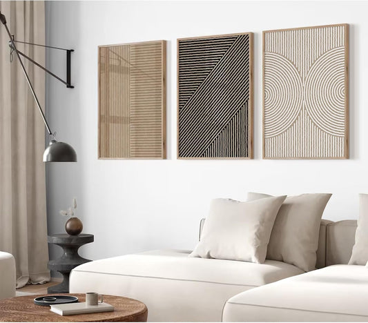 Boho Modern Wall Art Pictures Neutral Abstract Canvas Wall Decor Minimalist Line Wall Art Beige Brown Black Poster Mid Century Painting Artwork for Living Room Bedroom 16x24 Inch Unframed Set of 3