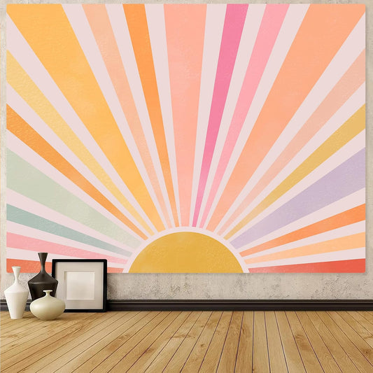 Zussun Boho Sun Tapestry Vintage 70s Sunset Sunrise Tapestries for Bedroom Aesthetic Retro Abstract Art Colorful Rainbow Classroom Tapestry Wall Hanging for Living Room Dorm (48" x 36")