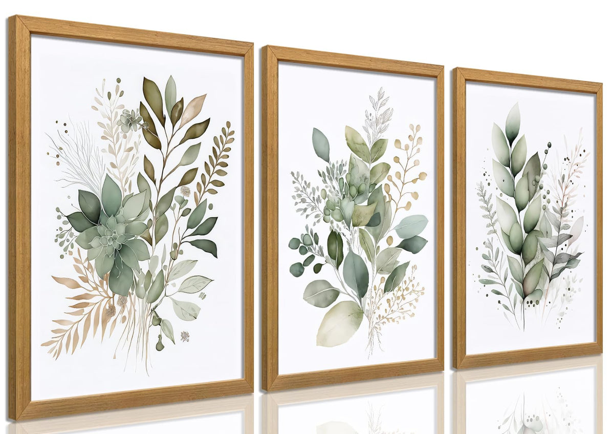 tgguytiy Sage Green Botanical Wall Art Set of 3, Eucalyptus Leaf Boho Plant Posters for Bedroom Living Room Bathroom Decor, 12x16 Inch Unframed Prints