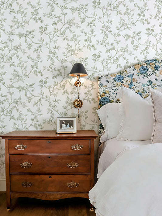 Orainege Peel and Stick Wallpaper Vintage Floral Birds Wallpaper Removable