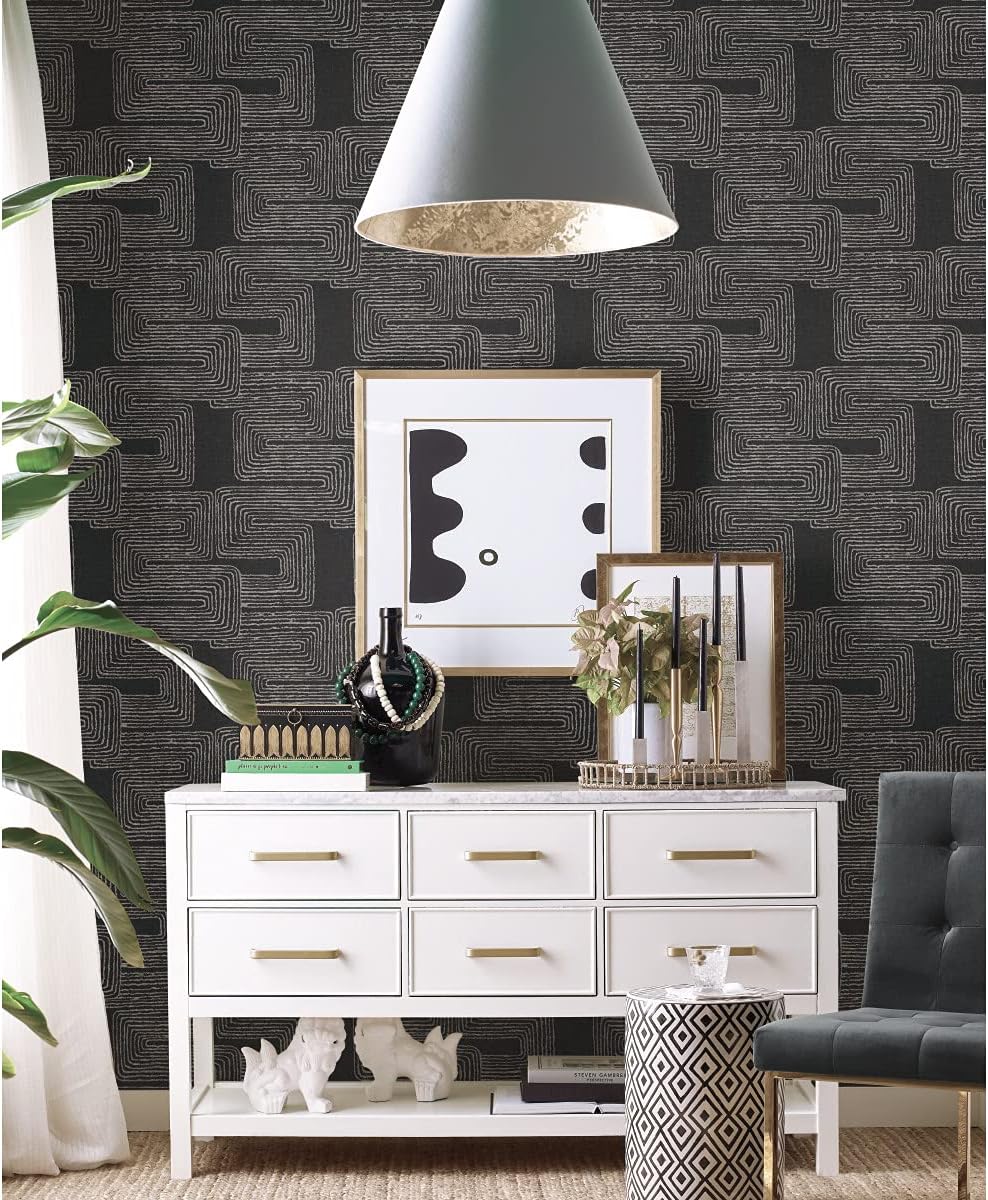 RoomMates RMK12216PL Nikki Chu Black and White Zulu Signature Peel and Stick Wallpaper, Roll, Black/White