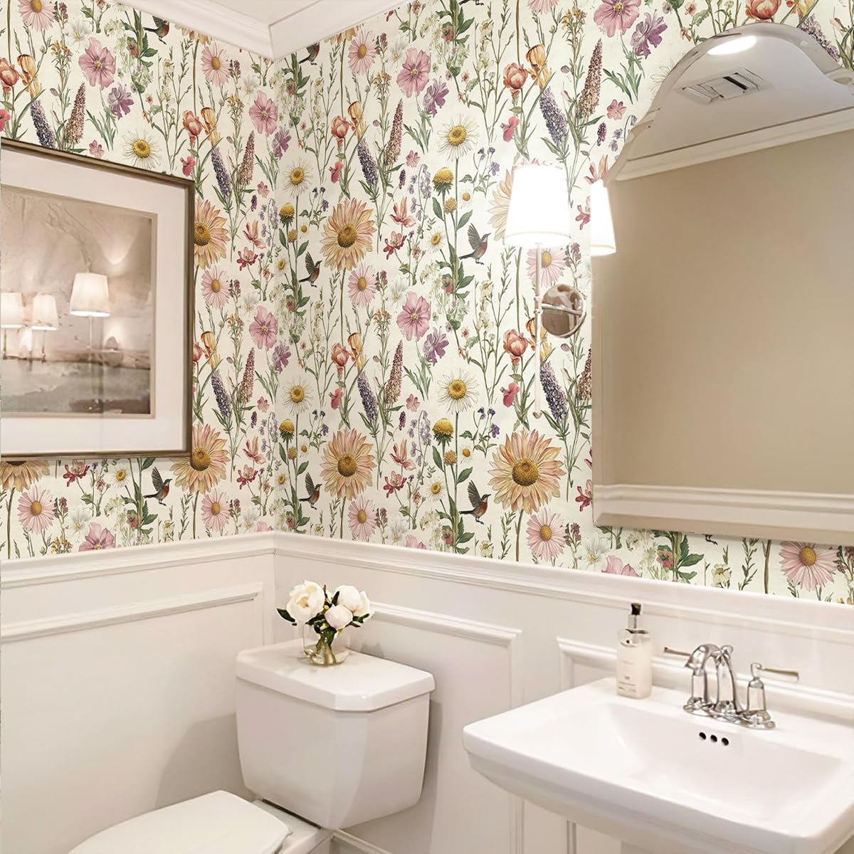 Livebor Floral Peel and Stick Wallpaper for Bathroom 16.9inch x 118.1inch