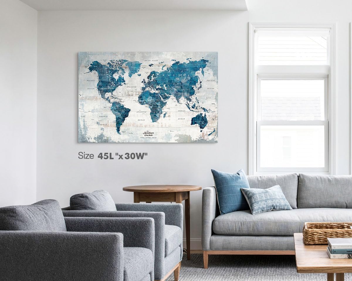 Office Artwork Map of the World Push Pin Board Travel Map Blue Pictures