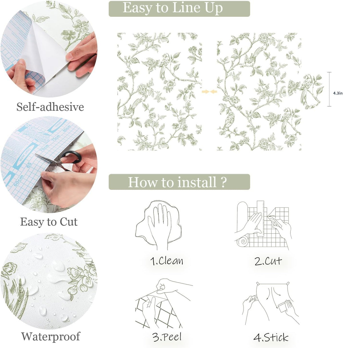 Orainege Peel and Stick Wallpaper Vintage Floral Birds Wallpaper Removable