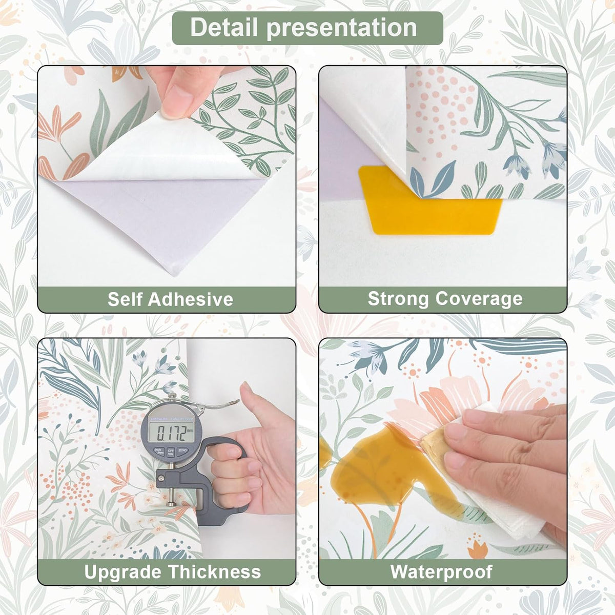 Fititem Floral Peel and Stick Wallpaper Boho Modern Wall Paper 17.3”×393”