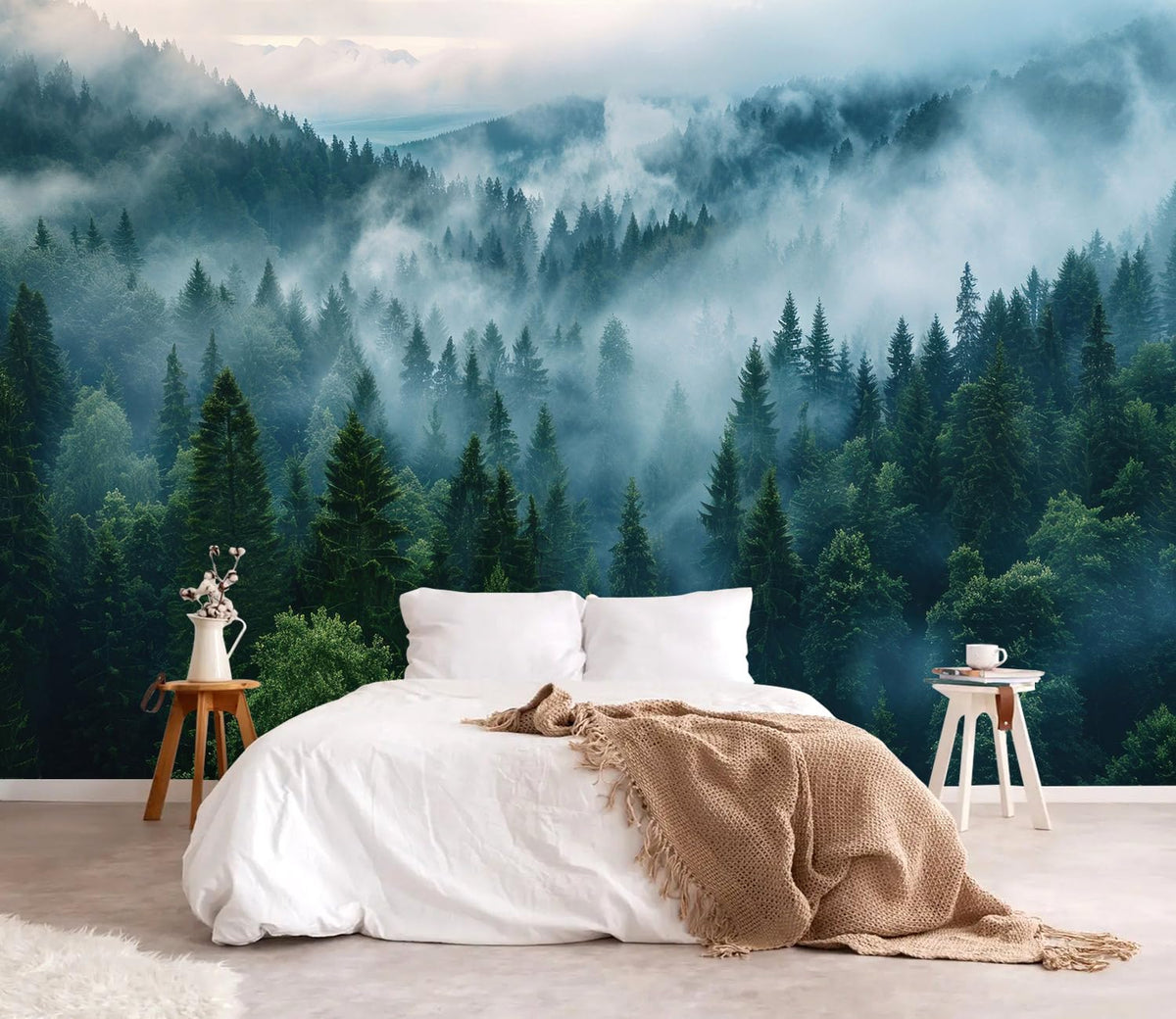 YQWDMX - Beige Forest Peel and Stick Wallpaper Jungle Self-Adhesive Mural for Living Room ZY12 L