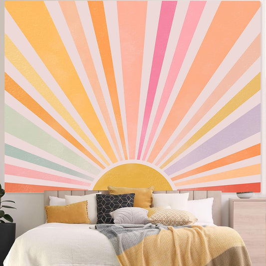 Zussun Boho Sun Tapestry Vintage 70s Sunset Sunrise Tapestries for Bedroom Aesthetic Retro Abstract Art Colorful Rainbow Classroom Tapestry Wall Hanging for Living Room Dorm (48" x 36")