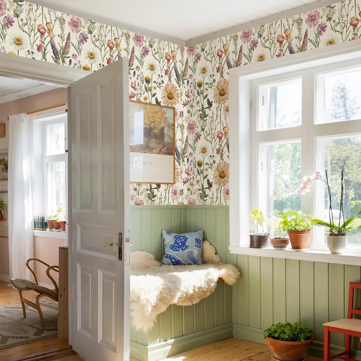 Livebor Floral Peel and Stick Wallpaper for Bathroom 16.9inch x 118.1inch