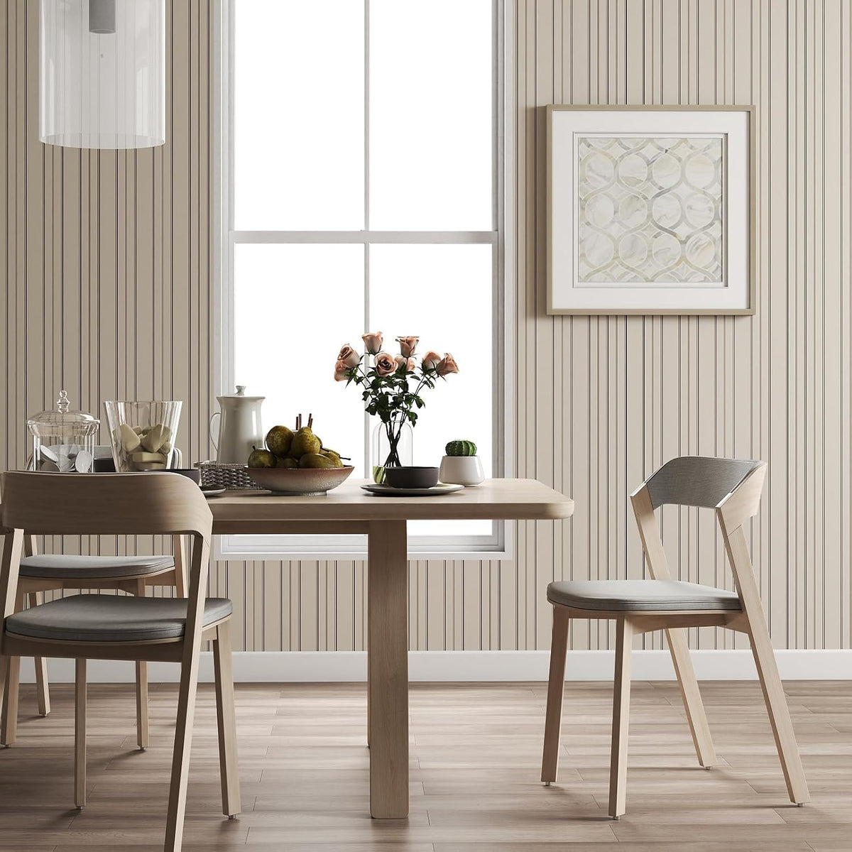 Timeet Modern Peel and Stick Wallpaper Wallpaper Beige Boho Stripe Contact Paper Waterproof Self Adhesive Removable Textured Wall Paper for Bedroom Bathroom Cabinets Wall Decor Vinyl 17.3" x 400"