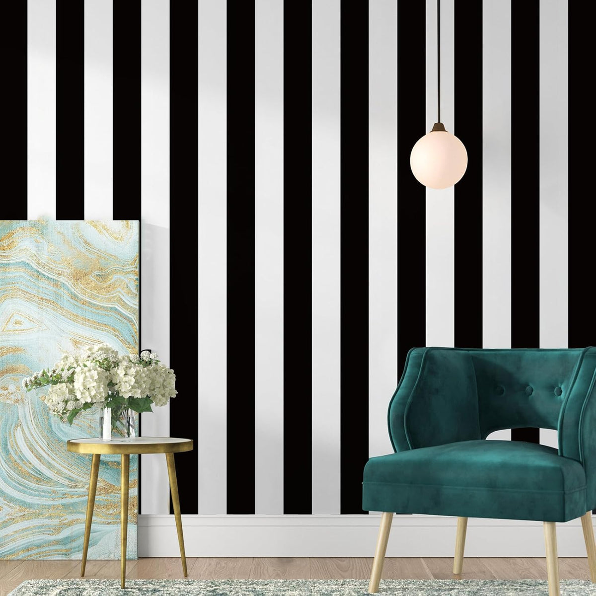 Jeweluck Black and White Striped Wallpaper Peel and Stick Wallpaper Vinyl