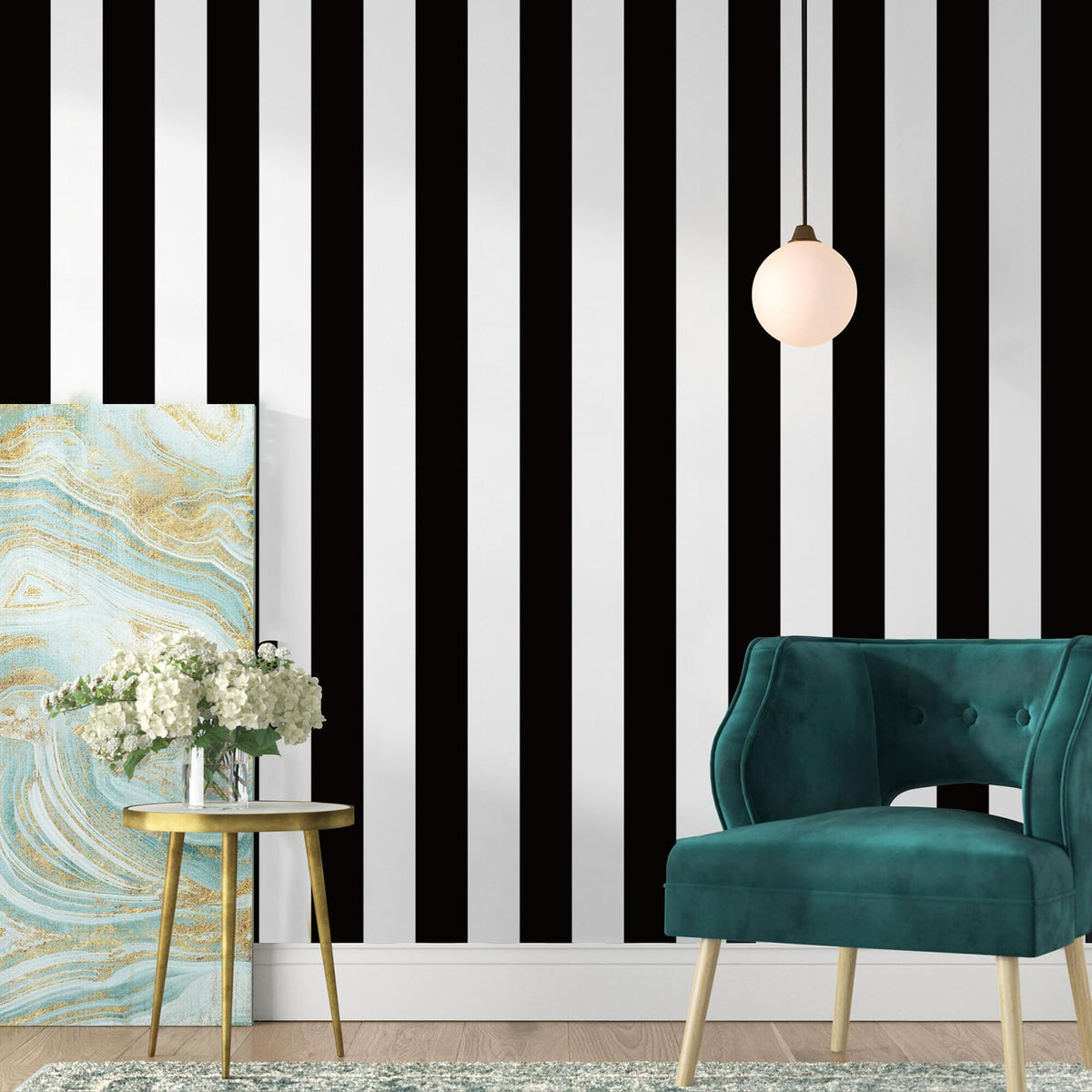 Jeweluck Black and White Striped Wallpaper Peel and Stick Wallpaper Vinyl