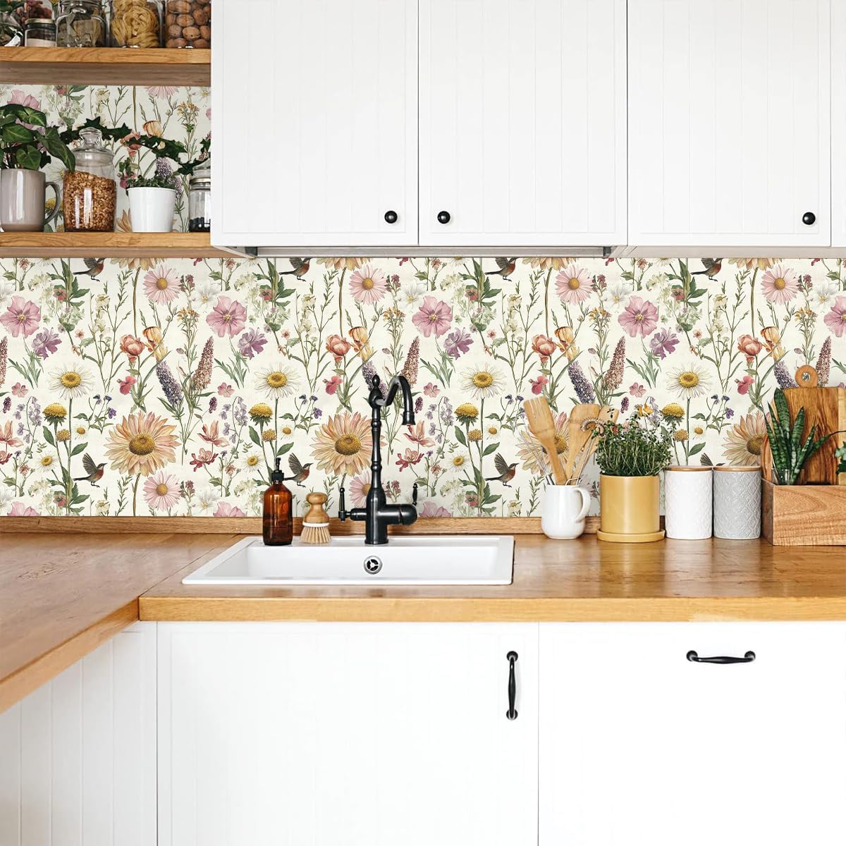 Livebor Floral Peel and Stick Wallpaper for Bathroom 16.9inch x 118.1inch