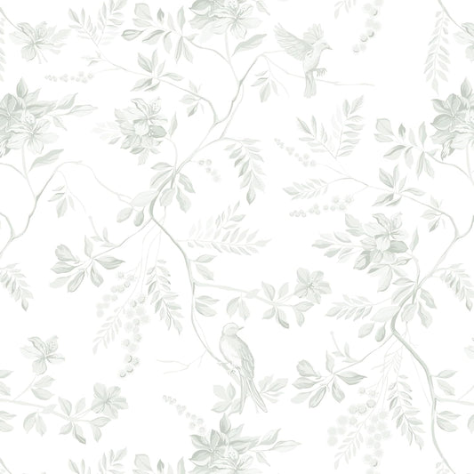 Dimoon 17.3''x78.7'' Green Peel and Stick Wallpaper Floral Modern Sage Light Green Contact Paper White Bird Wallpaper Removable Renter Friendly Waterproof Embossed Kitchen Bedroom Bathroom Vinyl Roll