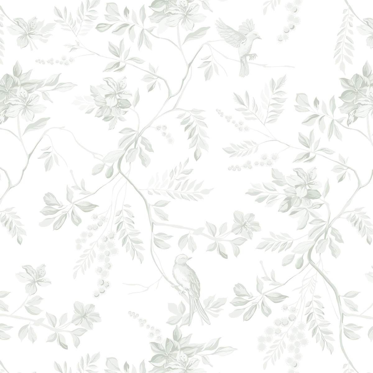 Dimoon 17.3''x78.7'' Green Peel and Stick Wallpaper Floral Modern Sage Light Green Contact Paper White Bird Wallpaper Removable Renter Friendly Waterproof Embossed Kitchen Bedroom Bathroom Vinyl Roll