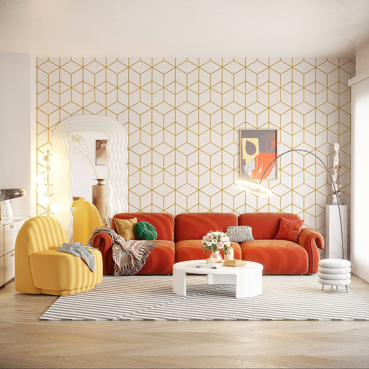 Safiyya 118" x 17.3" Gold and Black Wallpaper Geometric Contact Paper Peel and Stick Wallpaper Removable Self Adhesive Contact Paper for Cabinets and Walls Vinyl Rolls