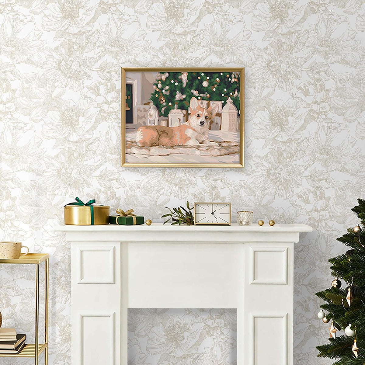 Ismoon Large Floral Peel and Stick Wallpaper Boho Beige Contact Paper 17.3inx6.5ft Neutral Wall Paper Removable Self Adhesive Wallpaper Bedroom Cabinet Bathroom Waterproof Mural Wall Decor Vinyl Roll