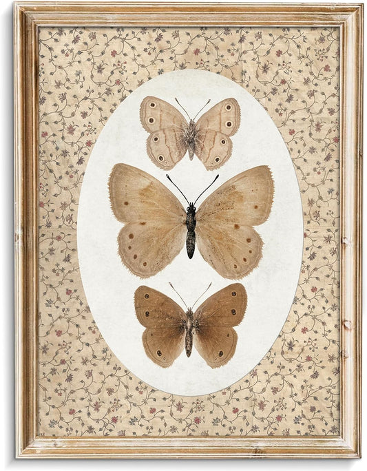 uniro Vintage Butterfly Canvas Wall Art, Bedroom Bathroom Shelf Retro Butterfly Illustration Room Decor, Canvas Prints, Posters Wall Decor Antique Paintings Home Farmhouse Wall Decor