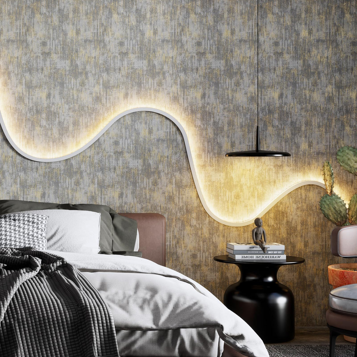 JiffDiff Vintage Metallic Peel and Stick Wallpaper Industrial Metallic Concrete Wall Paper Modern Stick on Wallpaper Self Adhesive Contact Paper(17.3" x 1200" Black Gold)