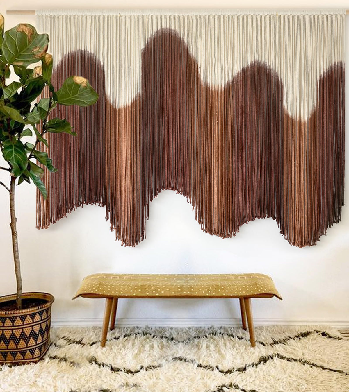 Macrame Wall Hanging Blue Large Hand-Dyed Ombre Fiber Tapestry 57"W*39"L