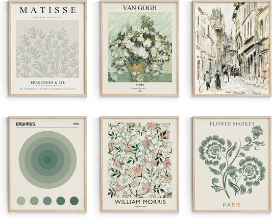 Habseligkeit Sage Green Master Wall Art Prints, Abstract Matisse Wall Art Exhibition Posters, Vintage Art Boho Art Prints, Retro Room Decor for Aesthetic Bedroom（8x10inch, Unframed