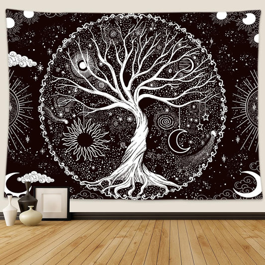 Wonrizon Tree of Life Tapestry,Black and White Galaxy Space Tapestries Aesthetic Psychedelic Wall Hanging decor for Living Room Bedroom (51.2" x 59.1")