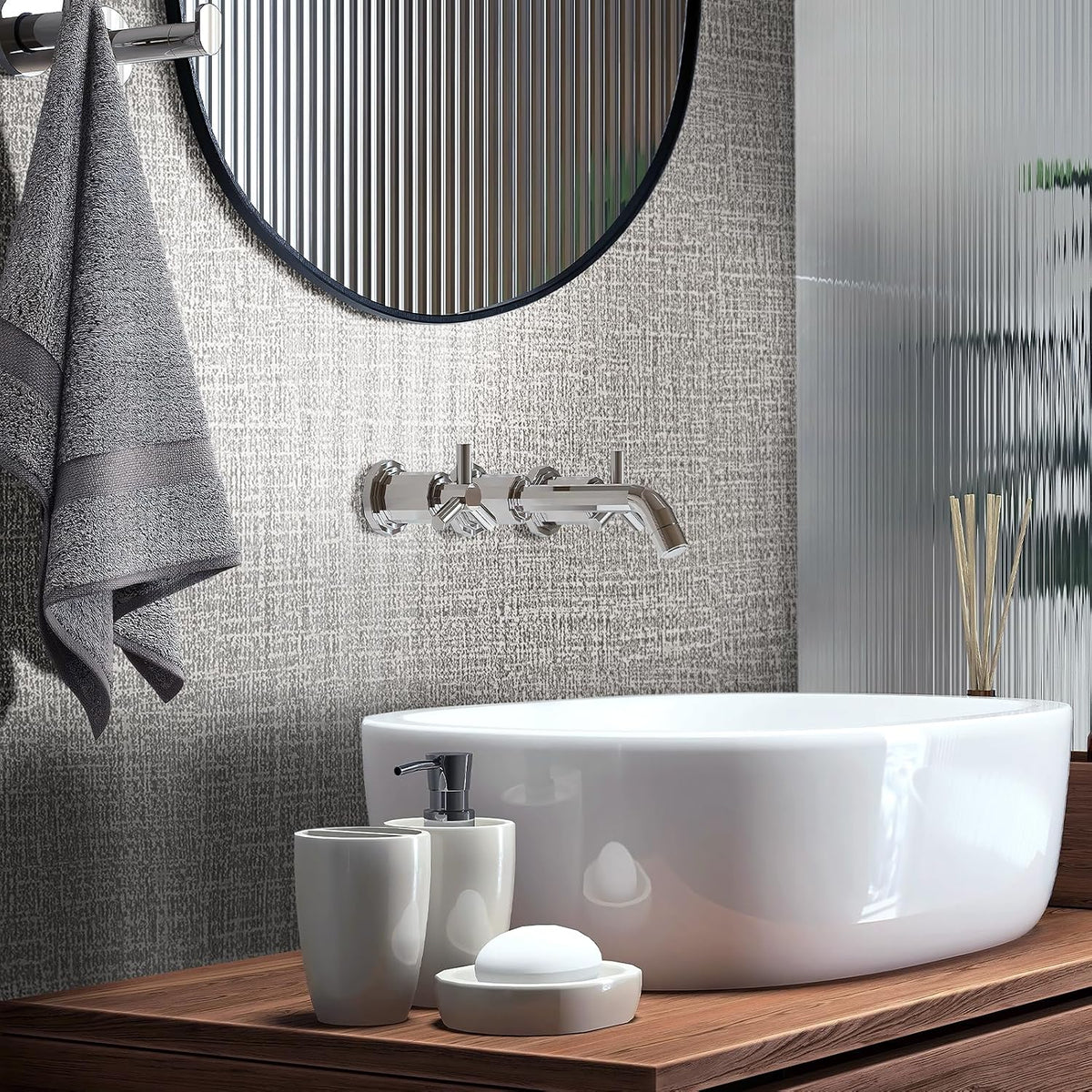 WADILE Grasscloth Peel and Stick Wallpaper 15.7in x 78.7in, Textured Contact Paper for Cabinets, Faux Linen Wall Paper Pull and Stick, Fabric Vinyl Wallpaper Self Adhesive Light Gray