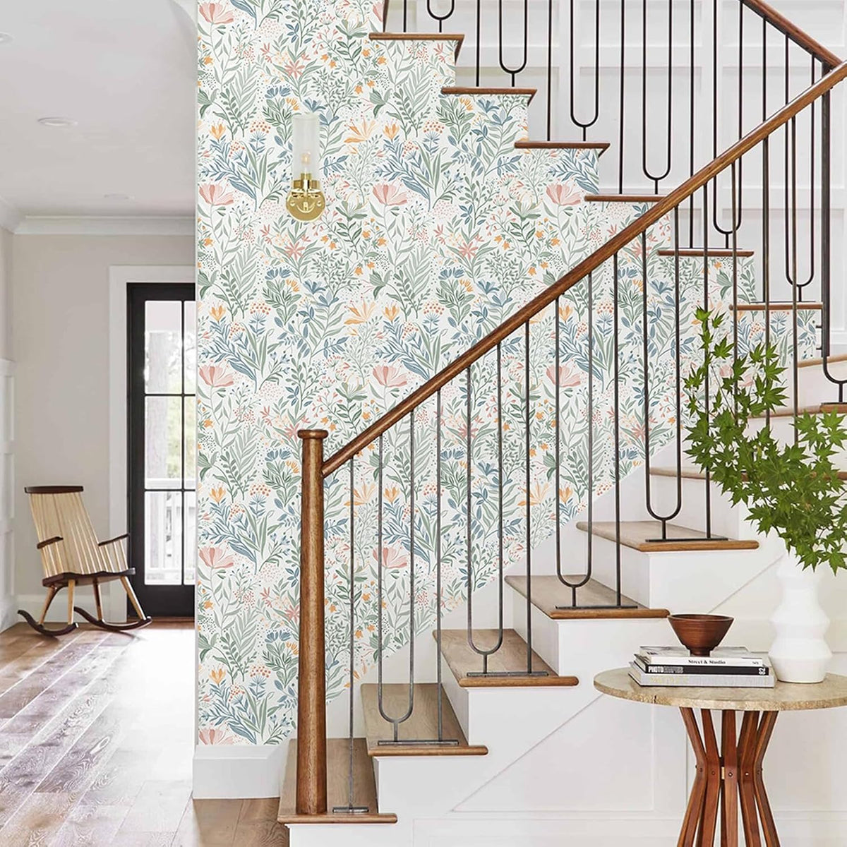 Fititem Floral Peel and Stick Wallpaper Boho Modern Wall Paper 17.3”×393”