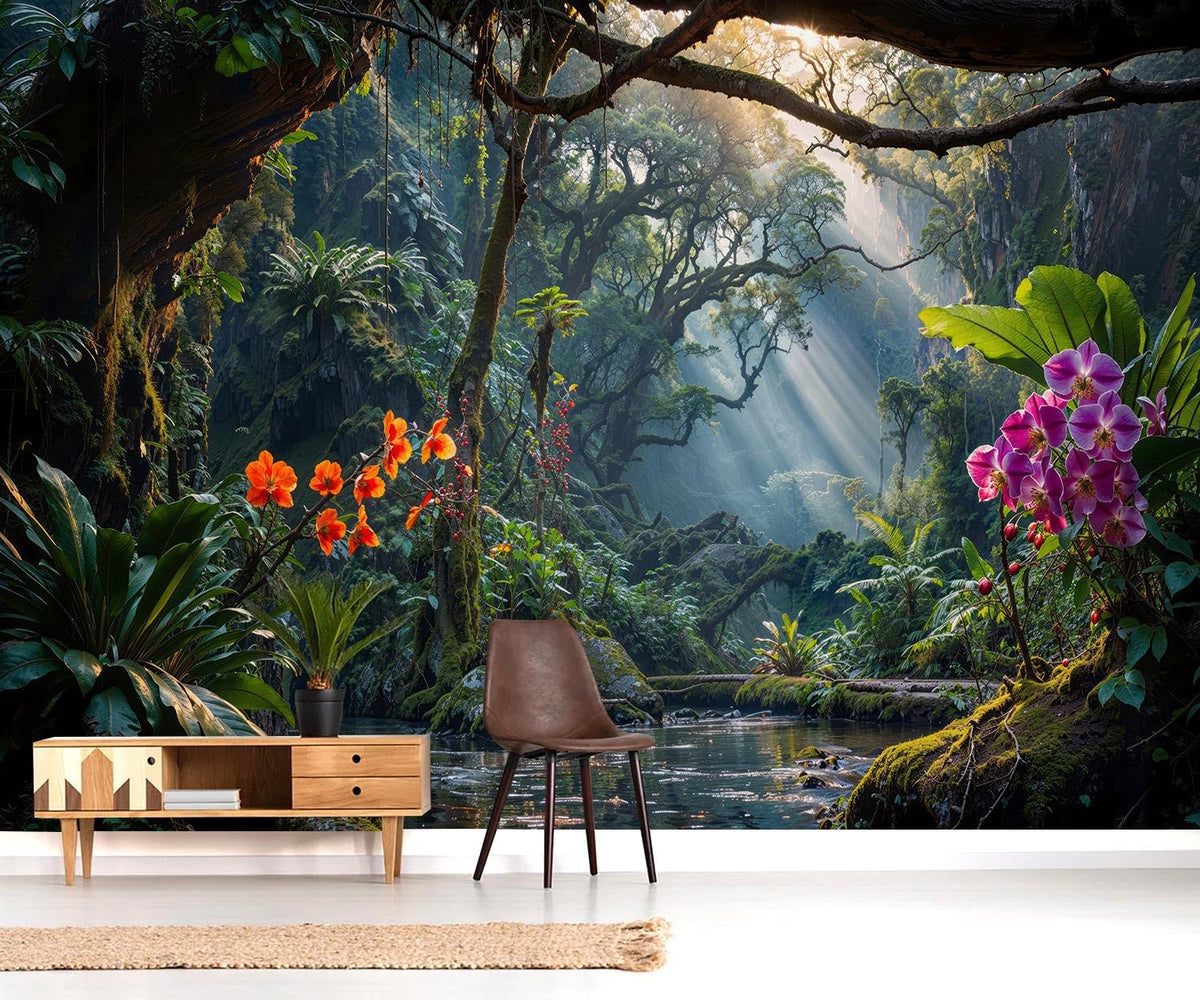 YQWDMX - Beige Forest Peel and Stick Wallpaper Jungle Self-Adhesive Mural for Living Room ZY12 L