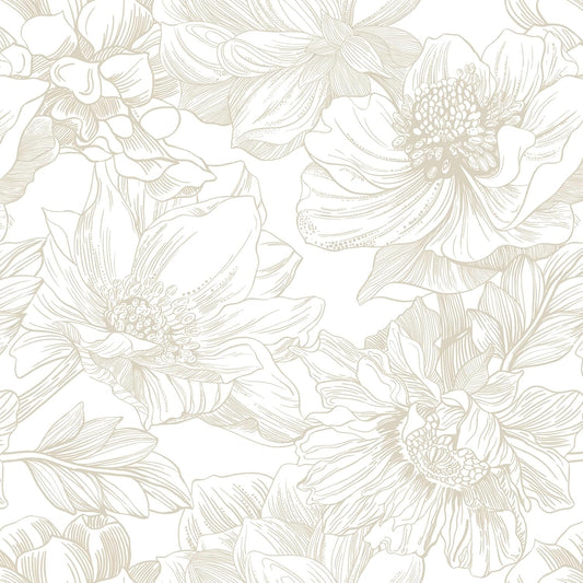 Ismoon Large Floral Peel and Stick Wallpaper Boho Beige Contact Paper 17.3inx6.5ft Neutral Wall Paper Removable Self Adhesive Wallpaper Bedroom Cabinet Bathroom Waterproof Mural Wall Decor Vinyl Roll