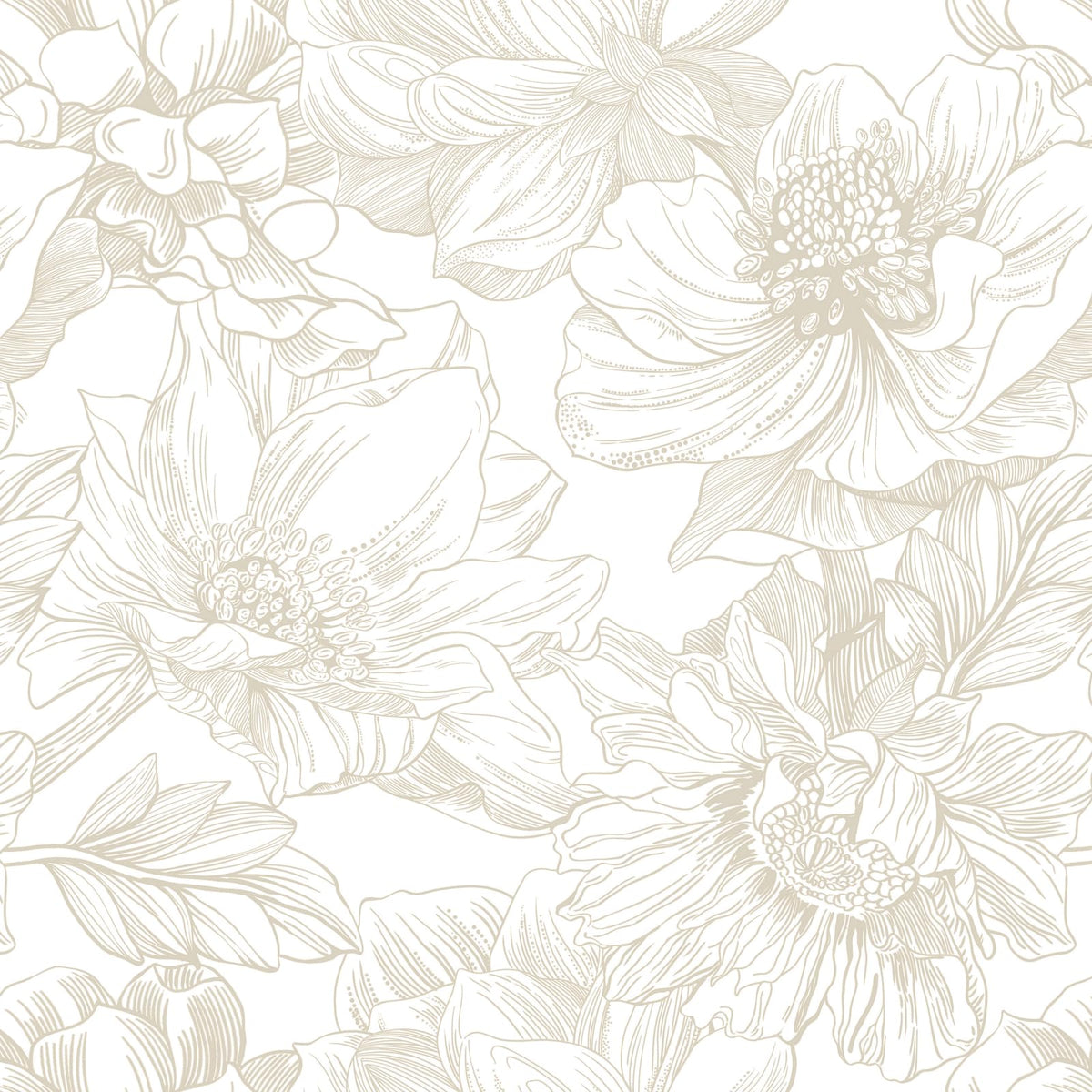 Ismoon Large Floral Peel and Stick Wallpaper Boho Beige Contact Paper 17.3inx6.5ft Neutral Wall Paper Removable Self Adhesive Wallpaper Bedroom Cabinet Bathroom Waterproof Mural Wall Decor Vinyl Roll