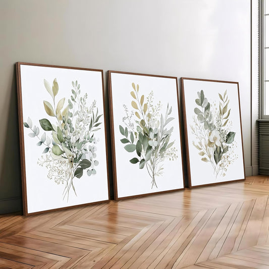 tgguytiy Sage Green Botanical Wall Art Set of 3, Eucalyptus Leaf Boho Plant Posters for Bedroom Living Room Bathroom Decor, 12x16 Inch Unframed Prints