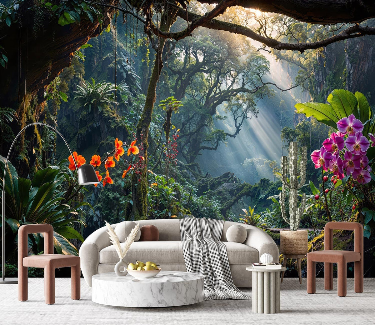 YQWDMX - Beige Forest Peel and Stick Wallpaper Jungle Self-Adhesive Mural for Living Room ZY12 L