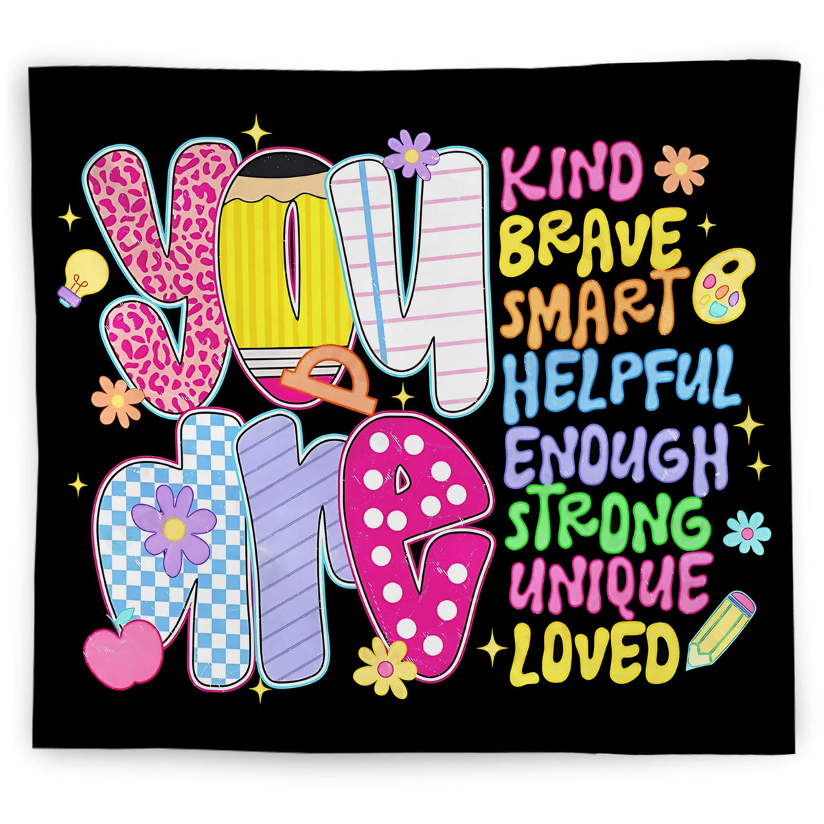 WNAGT Positive Affirmations for Kids Tapestry Wall Hanging, Kids Affirmation Wall Decor, You Are Kind Brave Smart Inspirational Wall Blanket Decor for Kid Room Classroom Nursery Playroom, 50x60 Inch