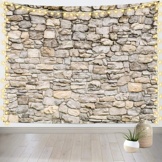 Loccor Vintage Brick Rock Wall Tapestry - Old Masonry Architecture Wall Hanging W90 x H70 Large Abstract Polyester Print for Bedroom, Living Room, Dorm, Home Decor