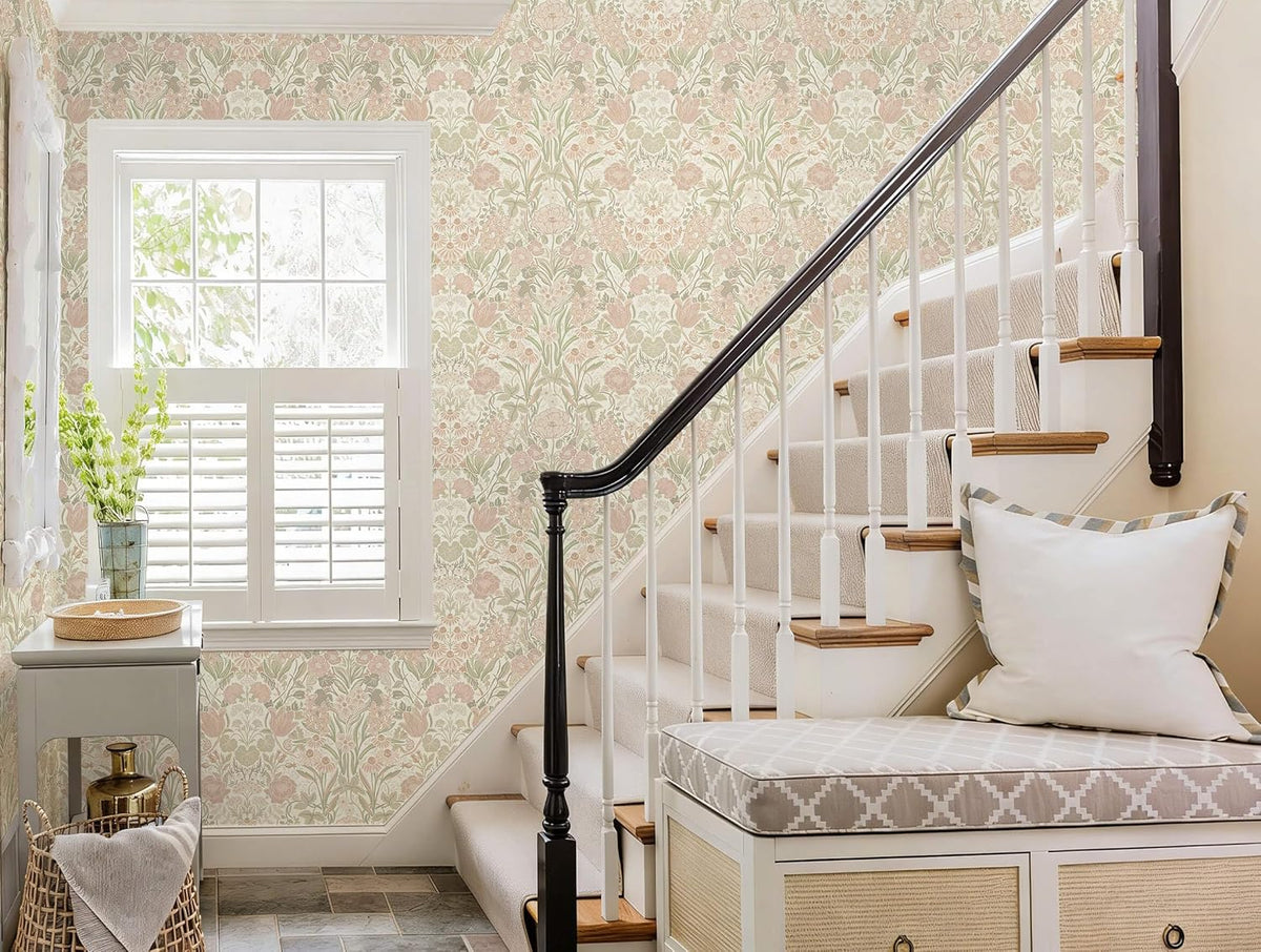 Heroad Vintage Peel and Stick Wallpaper Pink and Green Floral Contact Paper
