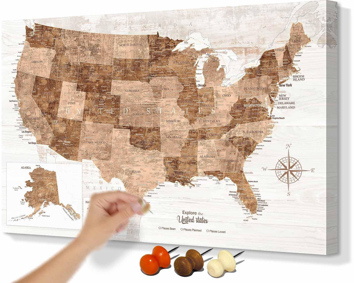 Office Artwork Map of the World Push Pin Board Travel Map Blue Pictures