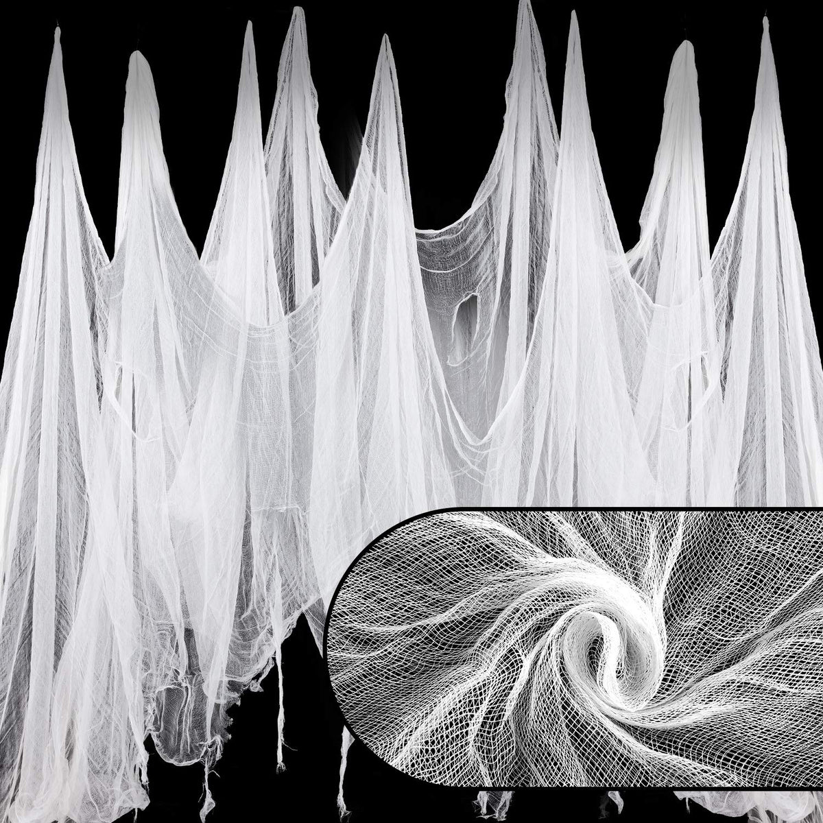 Whaline Halloween Black Creepy Cloth 276 x 87 inch Spooky Halloween Decoration Black Spooky Fabric Cloth Windows Doorways Scary Gauze for Haunted Houses Yard Wall Indoor Outdoor Party Decor Supplies