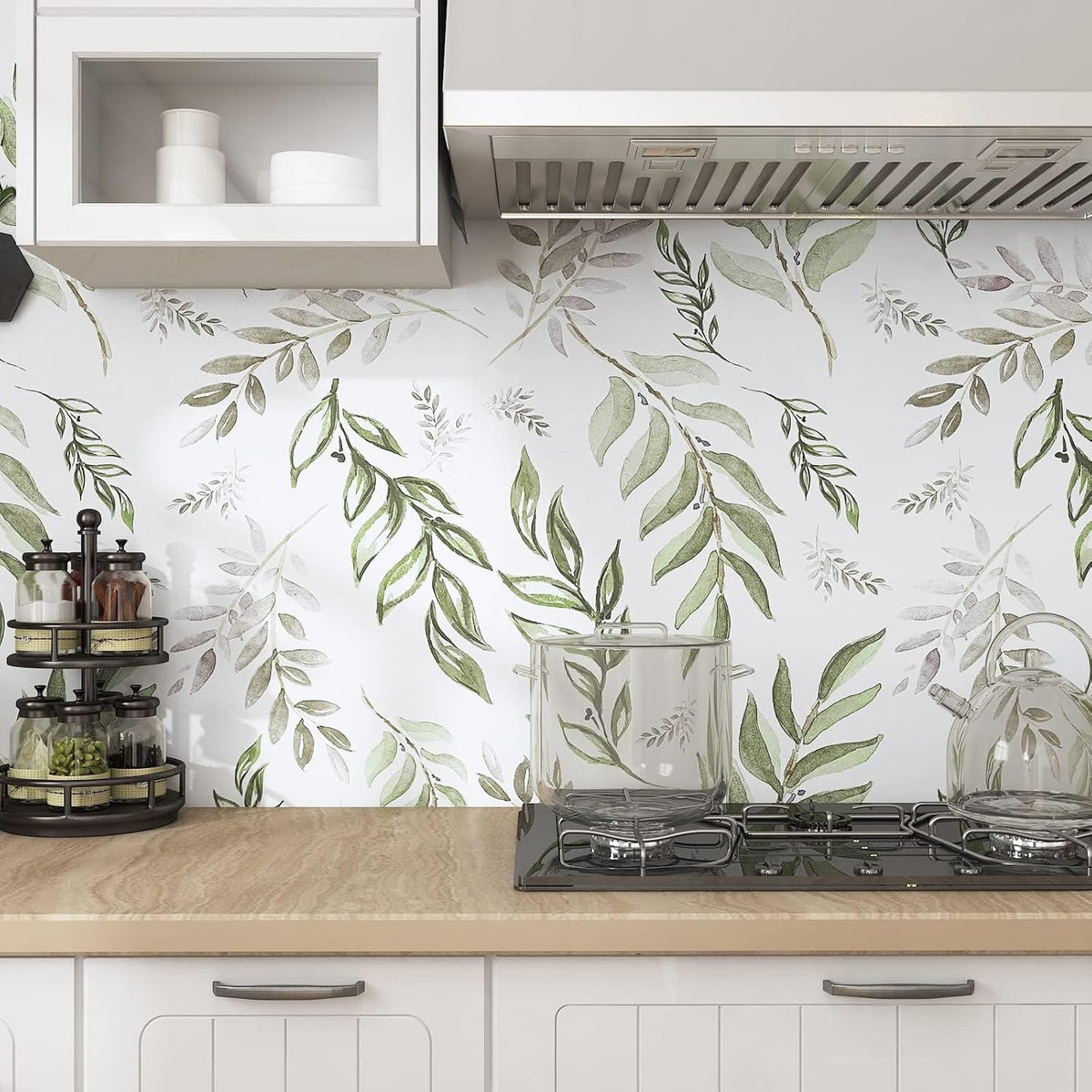 Laatse Light Sage Green Leaf Floral Wallpaper Peel and Stick 17.5"x393"