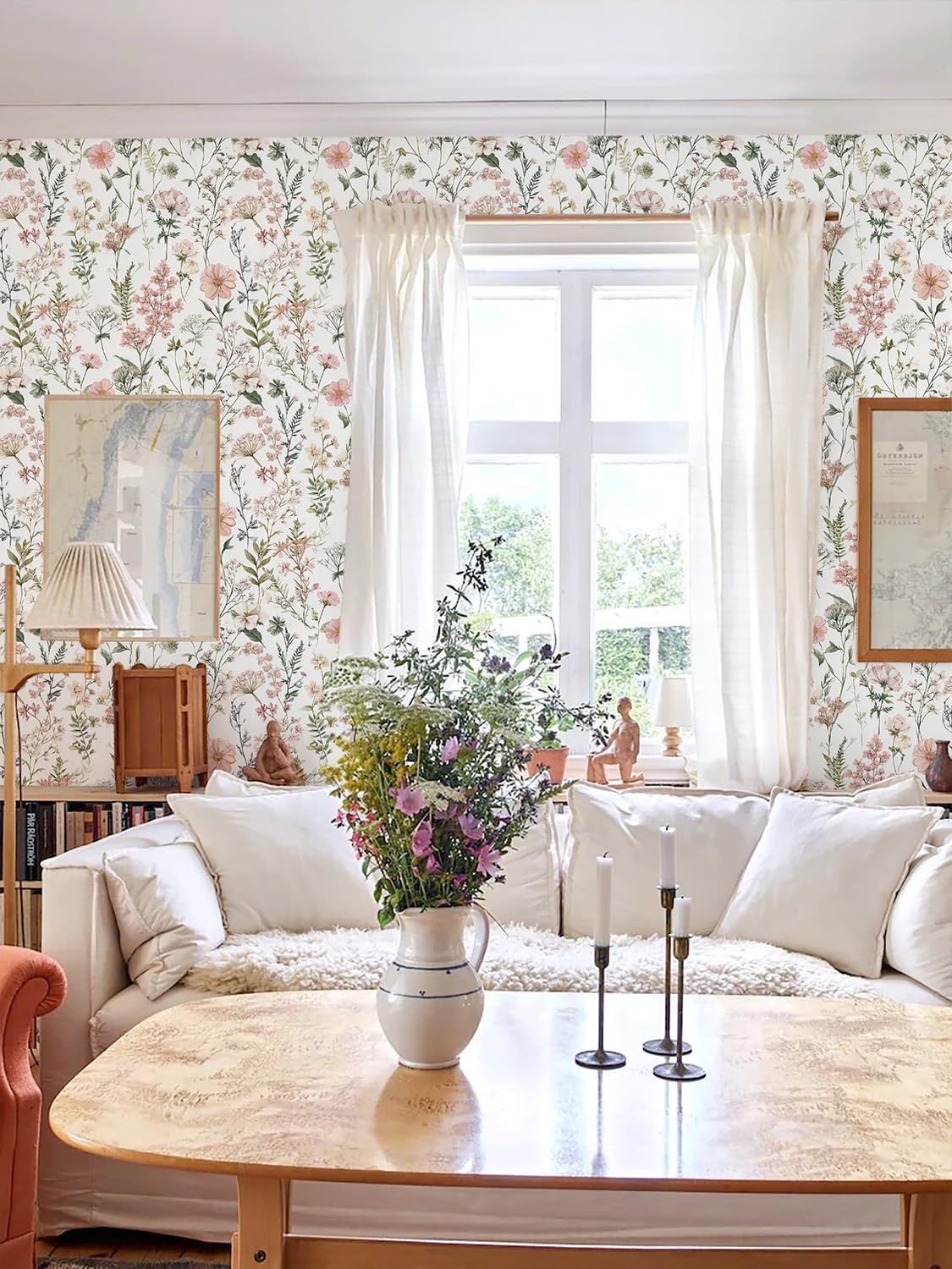 Orainege Pink Floral Peel and Stick Wallpaper Self Adhesive Wallpaper