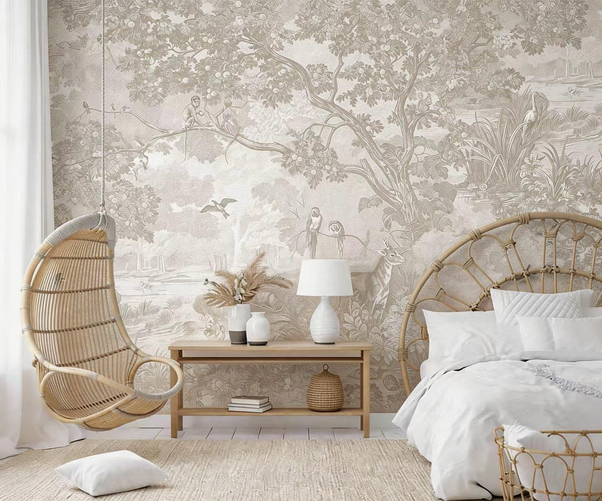 YQWDMX - Beige Forest Peel and Stick Wallpaper Jungle Self-Adhesive Mural for Living Room ZY12 L