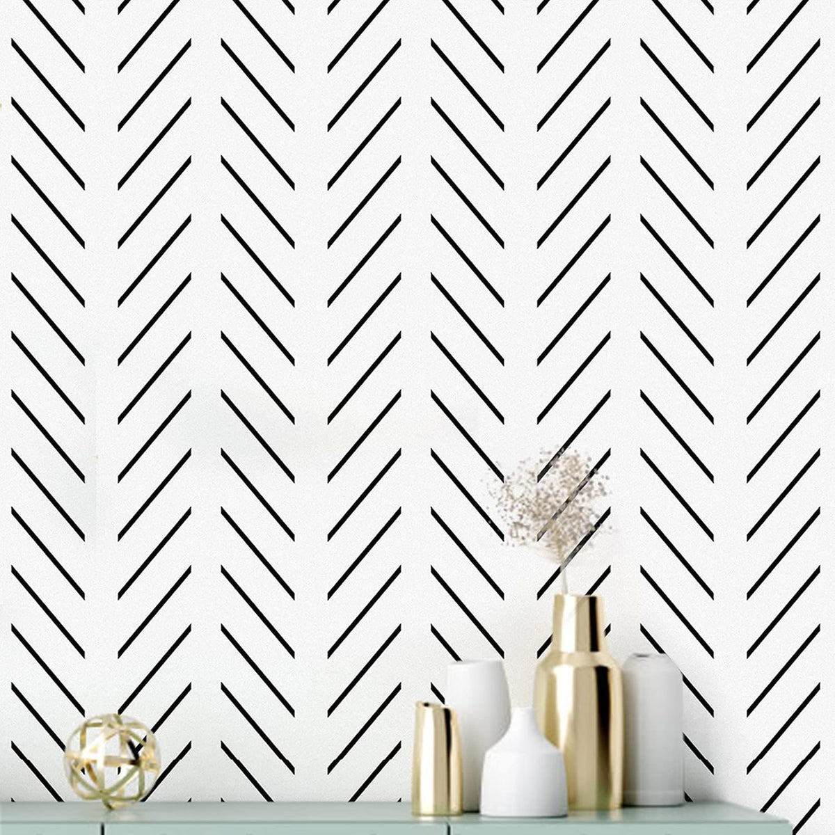 Erfoni Black and White Peel and Stick Wallpaper Herringbone Contact Paper