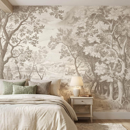 Beige Forest Peel and Stick Wallpaper Landscape Wall Mural