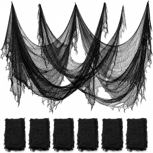 ZeeDix 6 Pack Black Halloween Creepy Cloth 30 × 75 Inch - Halloween Cheesecloth Decoration Spooky Scary Gauze Black Cheese Cloth for Party Supplies Outdoor Yard Home Wall Doorway